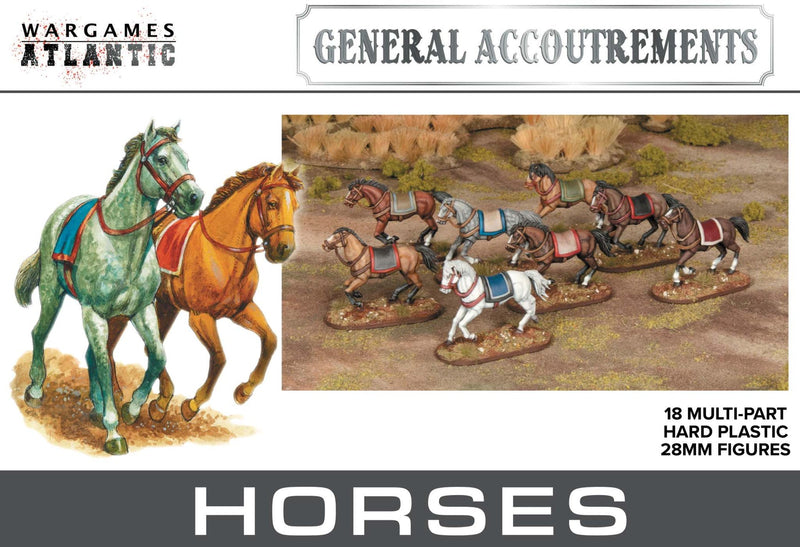 General Accoutrements: Horses - 18x 28mm Hard Plastic Horses