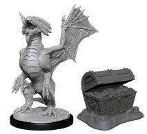 Miniature - Unpainted Bronze Dragon Wyrmling & Treasure