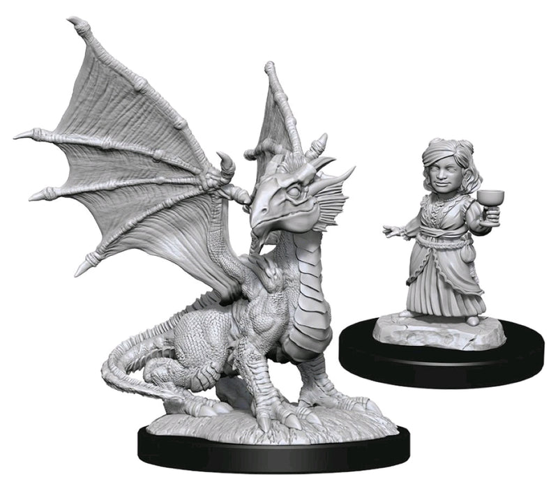 Miniature - Unpainted Silver Dragon Wyrmling & Halfling