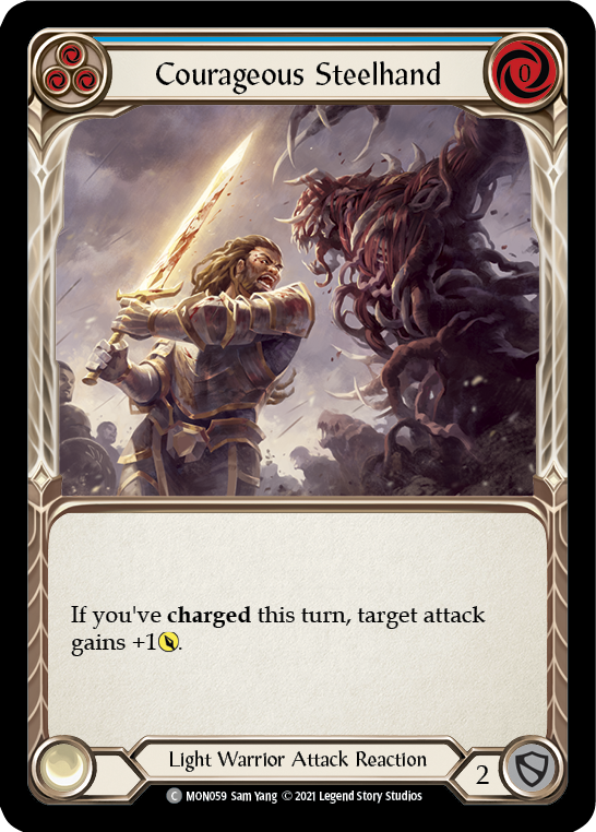 Courageous Steelhand (Blue) (Rainbow Foil) [MON059-RF] 1st Edition Rainbow Foil