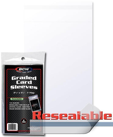 BCW Graded Card Sleeves Resealable (3" 3/4 x 5" 1/2) (100 Sleeves Per Pack)