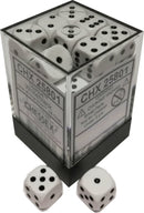 Chessex D6 Dice 12mm Opaque White/Black (36 Dice in Display)