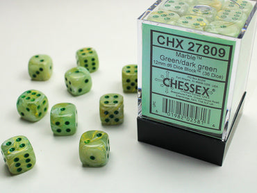 Chessex D6 Dice 12mm Green/Dark Green (36 Dice in Display)