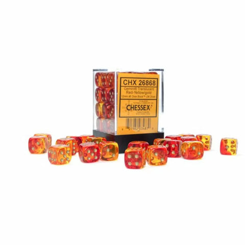 CHX 26868 Gemini 12mm d6 Translucent Red-Yellow/Gold Block (36)