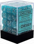 Chessex D6 Dice Cirrus 12mm Aqua/Silver (36 Dice in Display)