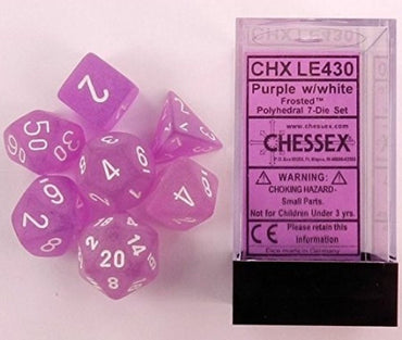 Chessex D7-Die Set Dice Frosted Polyhedral Purple/White (7 Dice in Display)