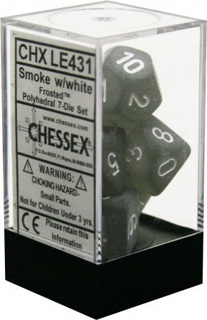 Chessex D7-Die Set Dice Frosted Polyhedral Smoke/White (7 Dice in Display)