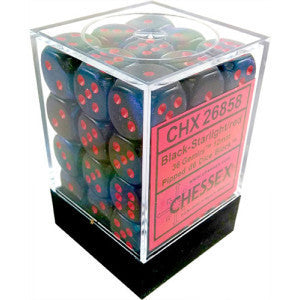 Chessex D6 Dice Gemini 12mm Black-Starlight/Red (36 Dice in Display)