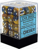 Chessex D6 Dice Gemini 12mm Blue-Gold/White (36 Dice in Display)