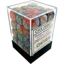 Chessex D6 Dice Gemini 12mm Orange-Steel/Gold (36 Dice in Display)