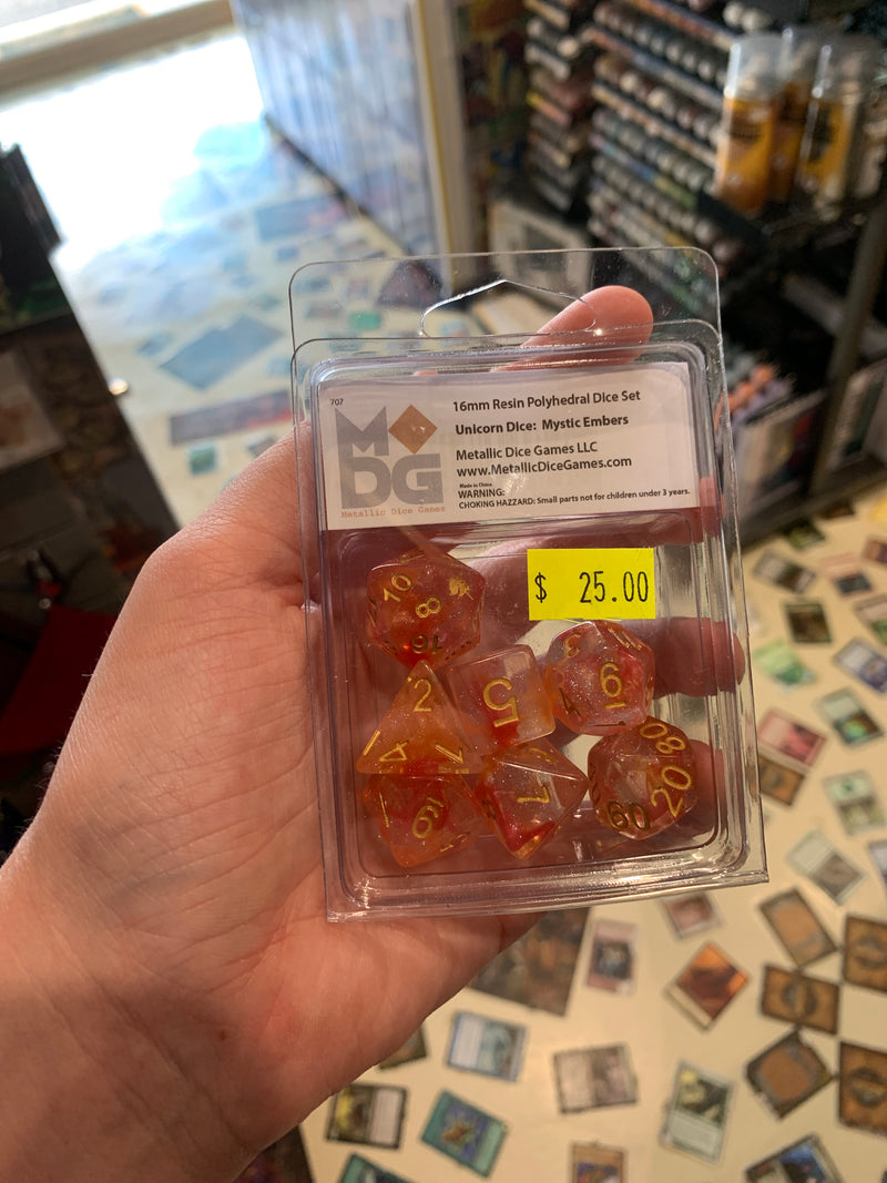 MDG 16mm Resin Polyhedral Dice Set: Unicorn Mystic Embers