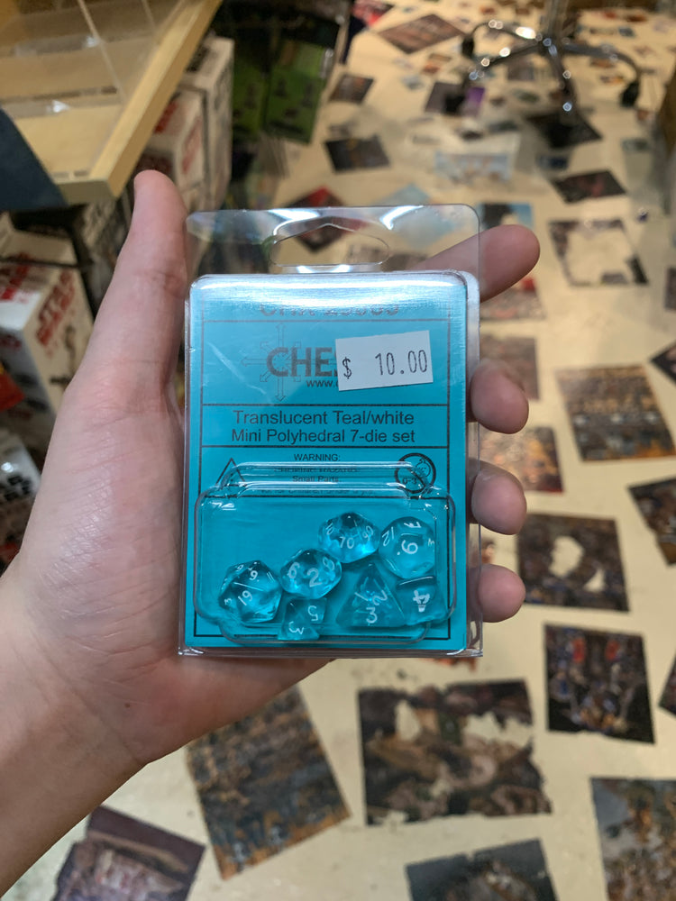 Chessex D7-Die Set Dice Translucent Mini Teal White  (7 Dice in Display)
