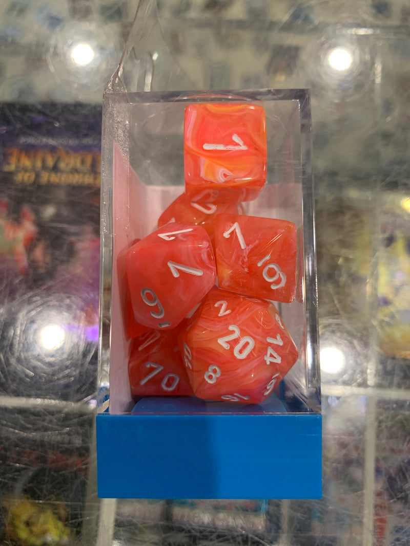 Chessex D7-Die Set Dice Festive Dahlia/White  (7 Dice in Display)