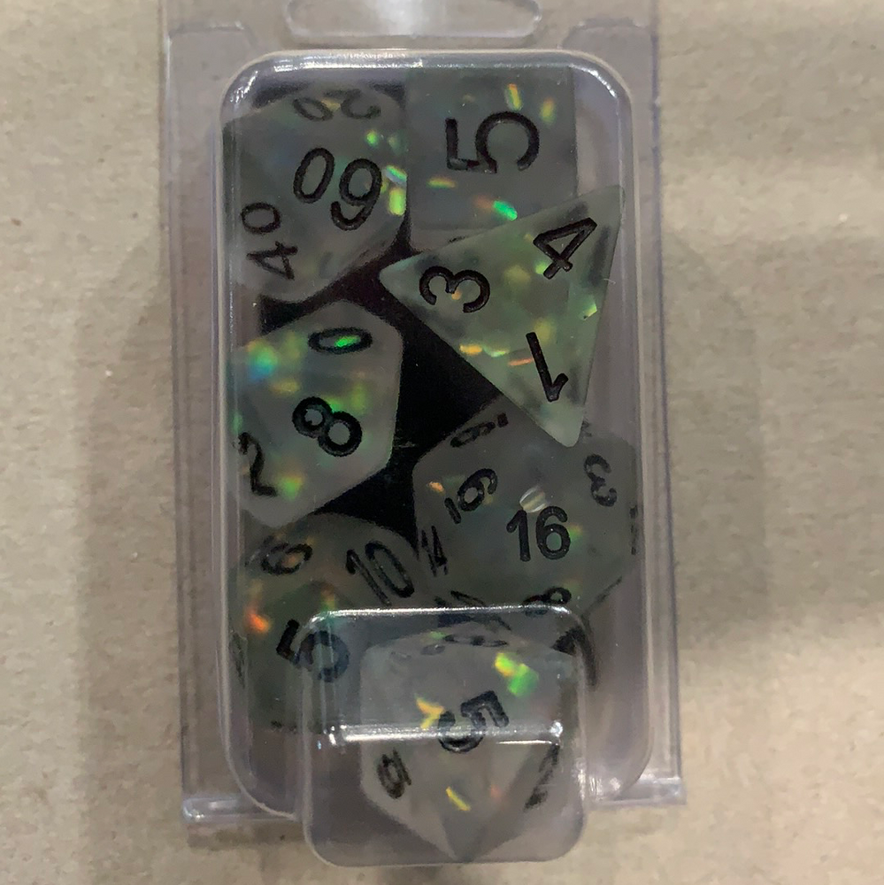 MDG 16mm Resin Polyhedral Dice Set: Icy Opal Clear