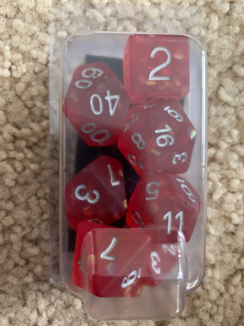 MDG 16mm Resin Polyhedral Dice Set: Icy Opal Red