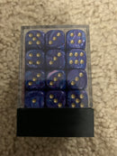 Chessex D6 Dice Lustrous 12mm Purple/Gold (36 Dice in Display)
