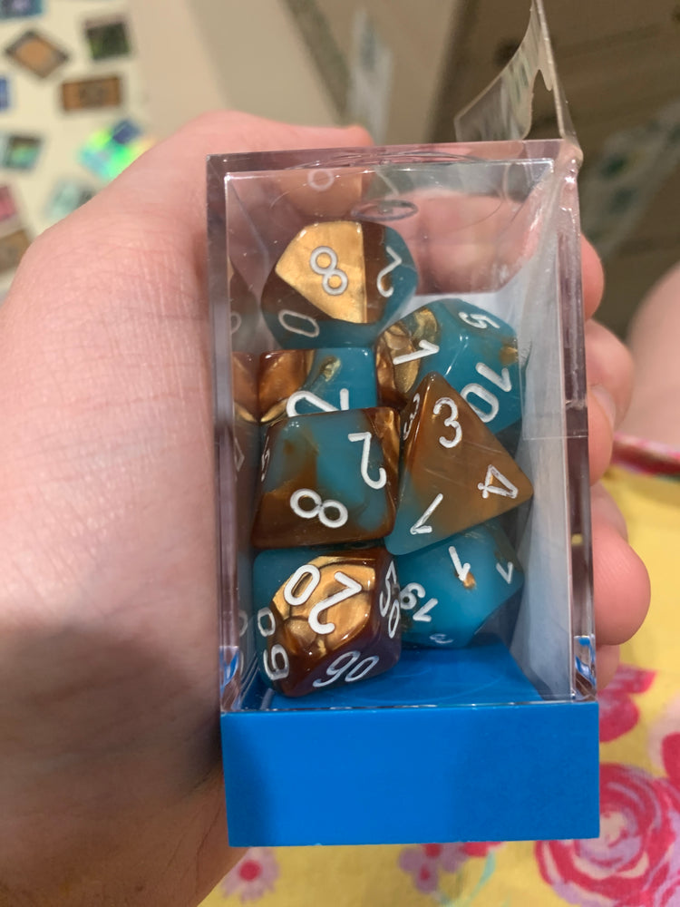 Chessex D7-Die Set Dice Gemini Copper Turquoise  (7 Dice in Display)