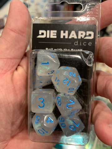 Die Hard Dice Polymer RPG Polyhedral Set - Glacial Moonstone with Blue