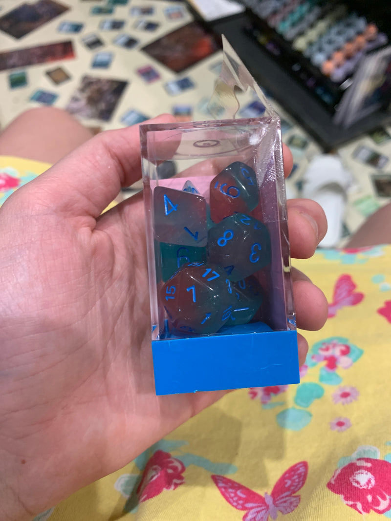 Chessex D7-Die Set Dice Gemini Green-Pink  (7 Dice in Display)