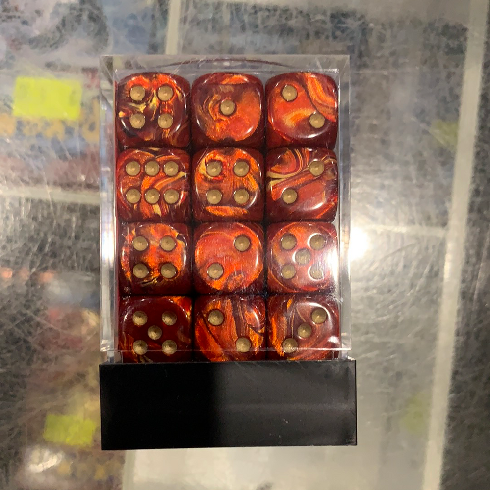 Chessex D6 Dice 12mm Scarlet/Gold (36 Dice in Display)