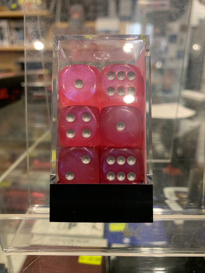 Chessex D6 Dice Borealis 16mm Pink/Silver (12 Dice in Display)