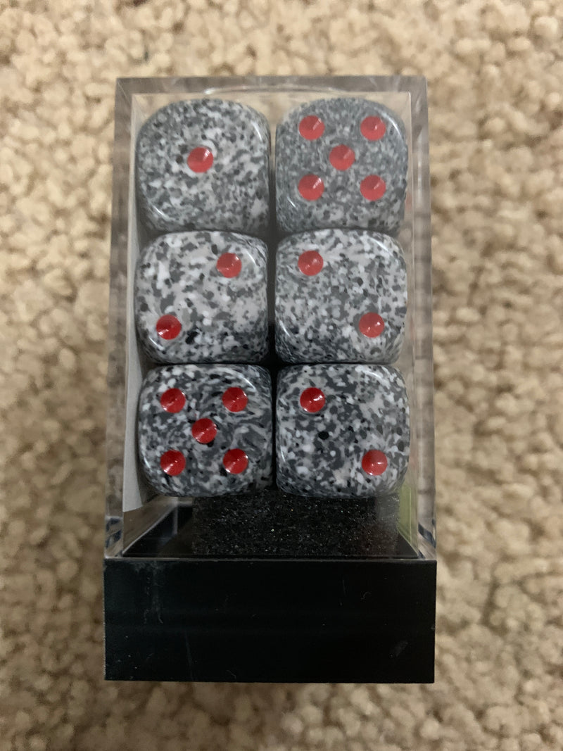 Chessex D6 Dice Speckled 16mm Granite (12 Dice in Display)