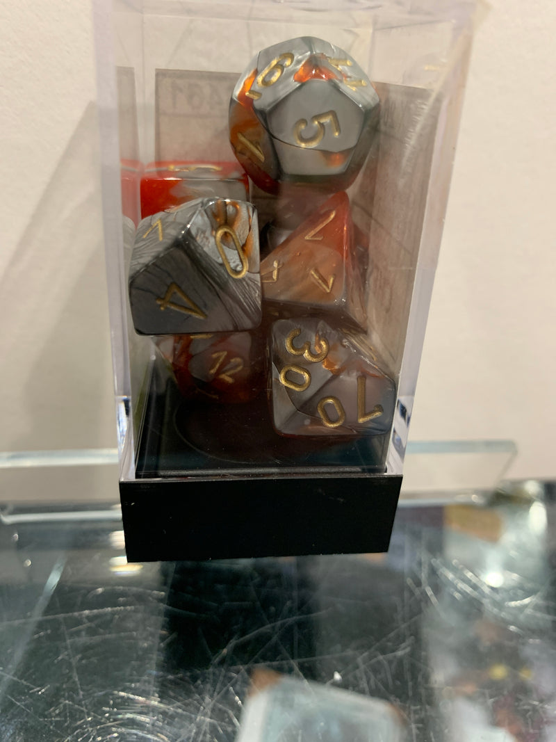 Chessex D7-Die Set Dice Gemini Orange Steel/Gold (7 Dice in Display)