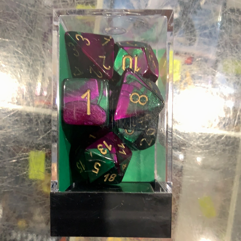 Chessex D7-Die Set Dice Poly Green-Purple/Gold  (7 Dice in Display)