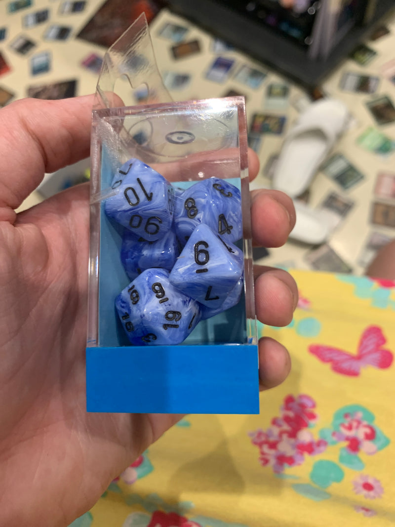 Chessex D7-Die Set Dice Vortex Snow Blue/black  (7 Dice in Display)