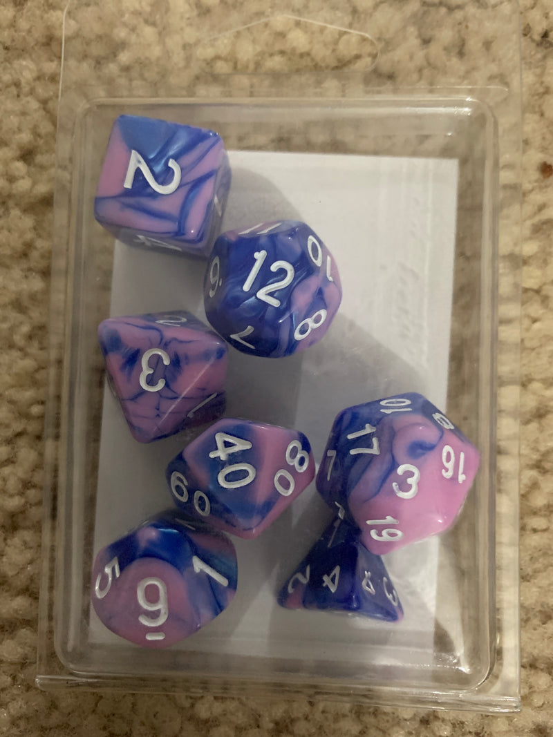 TMG RPG Dice - Tritons Scales Blue/Pink Fusion 16mm (set of 7)