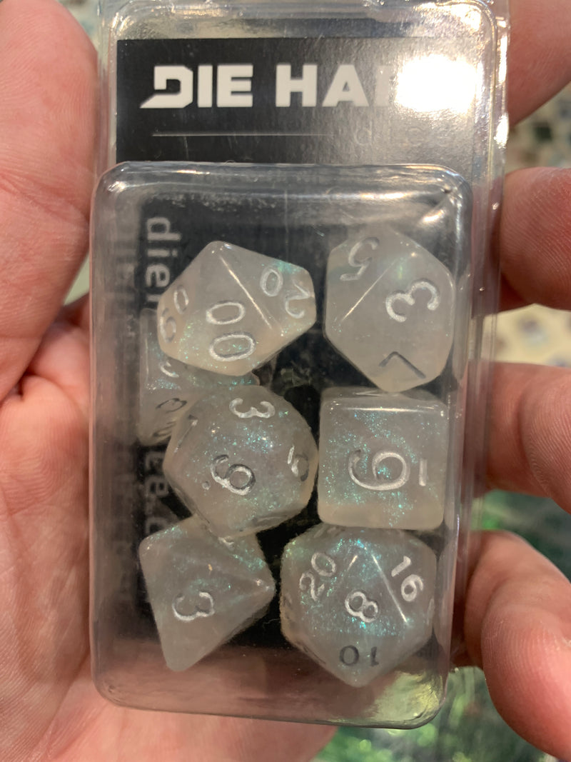 Die Hard Dice Polymer RPG Polyhedral Set - Glacial Moonstone with Silver