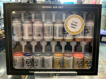 Vallejo 71181 Model Air Metallic Effects 16 Colour Acrylic Airbrush Paint Set