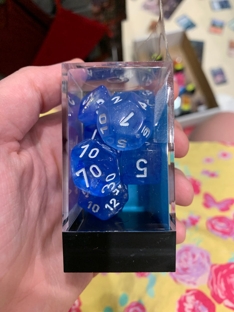 Chessex D7-Die Set Dice Borealis Sky Blue White  (7 Dice in Display)