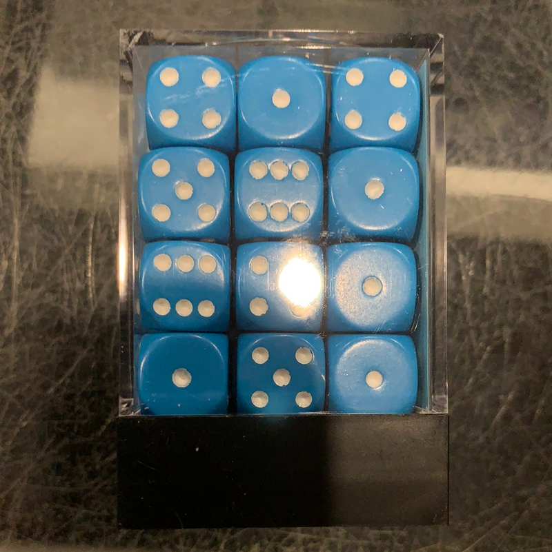 Chessex D6 Dice 12mm Opaque Blue/White (36 Dice in Display)