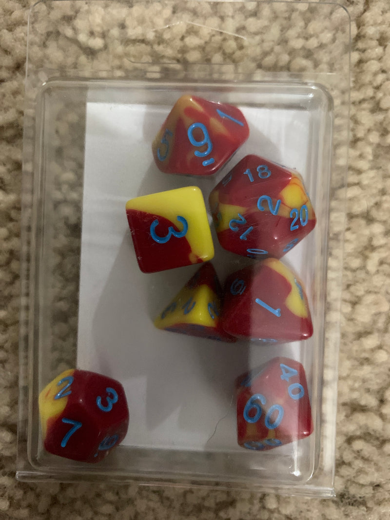 TMG RPG Dice - Honor Guard Red/Yellow Fusion 16mm (set of 7)