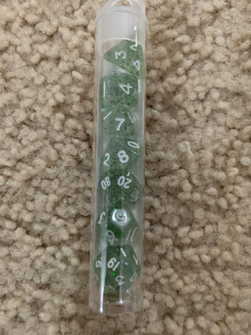 MDG 10mm Mini Polyhedral Dice set: Ethereal Green