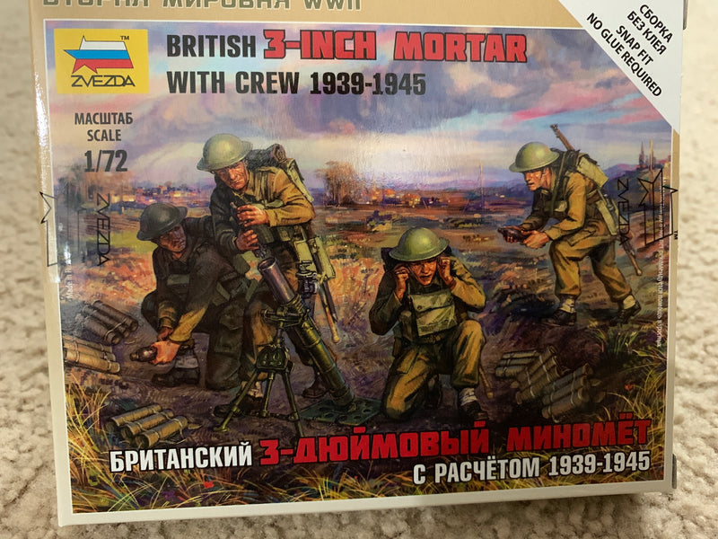 Zvezda 6168 1/72 British Mortar w/crew 1939-42 Plastic Model Kit