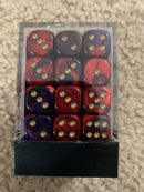 Chessex D6 Dice Gemini 12mm Purple-Red/Gold (36 Dice in Display)