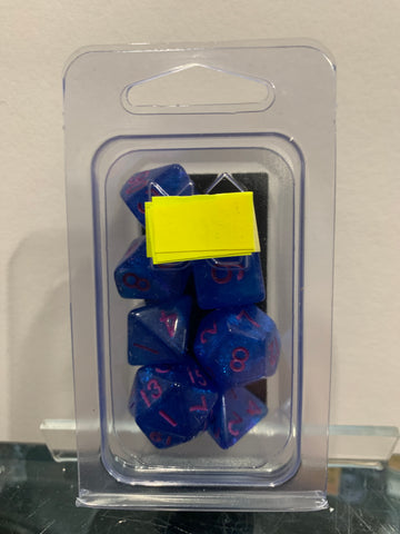 MDG 16mm Acrylic Polyhedral Dice Set: Stardust Green w/ Blue Numbers
