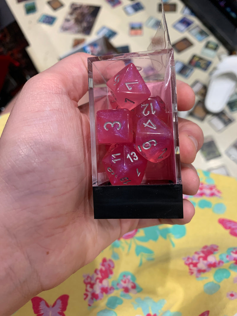 Chessex D7-Die Set Dice Borealis Pink Silver  (7 Dice in Display)