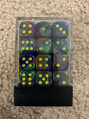 Chessex D6 Dice Festive 12mm Rio/Yellow (36 Dice in Display)