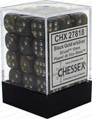 Chessex D6 Dice Leaf 12mm Black Gold/Silver (36 Dice in Display)
