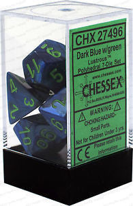 Chessex D7-Die Set Dice Lustrous Polyhedral Dark Blue/Green (7 Dice in Display)
