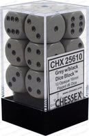 Chessex D6 Dice Opaque 16mm Grey/Black (12 Dice in Display)