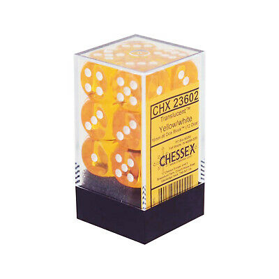 Chessex D6 Dice Translucent Yellow 16mm (12 Dice in Display)
