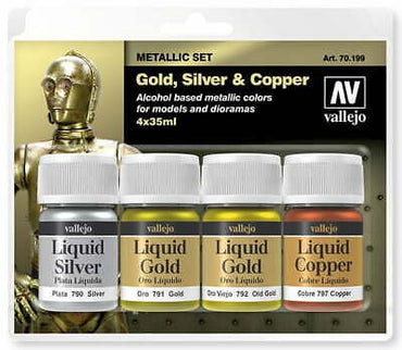 Vallejo Metallic Effects Gold,  Silver & Copper (4) 35ml