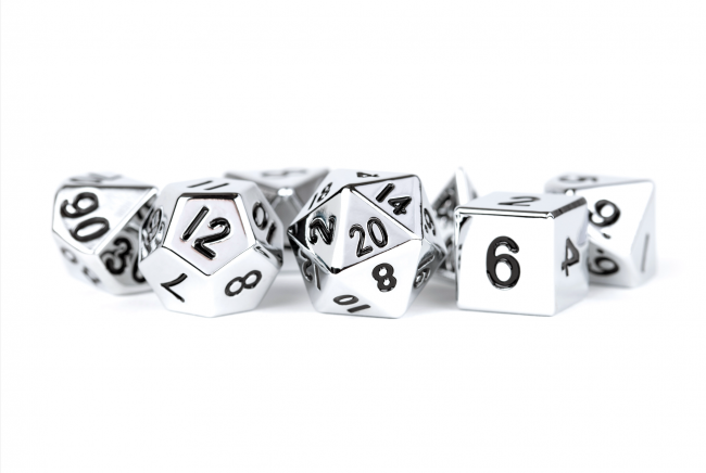 MDG 16mm Metal Polyhedral Dice Set: Silver