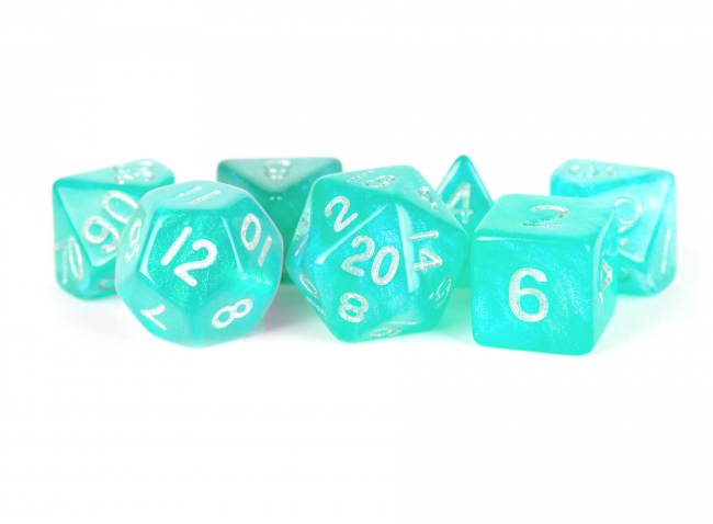 MDG Acrylic 16mm Polyhedral Dice Set - Stardust Turquoise