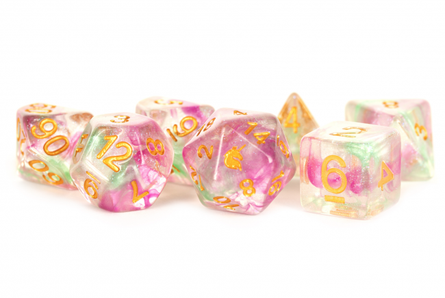 MDG Unicorn Resin Polyhedral Dice Set - Celestial Blossom