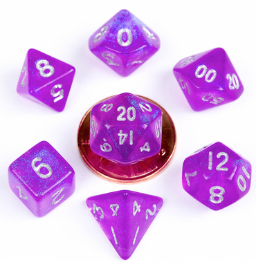 MDG 10mm Mini Polyhedral Dice set: Stardust Purple